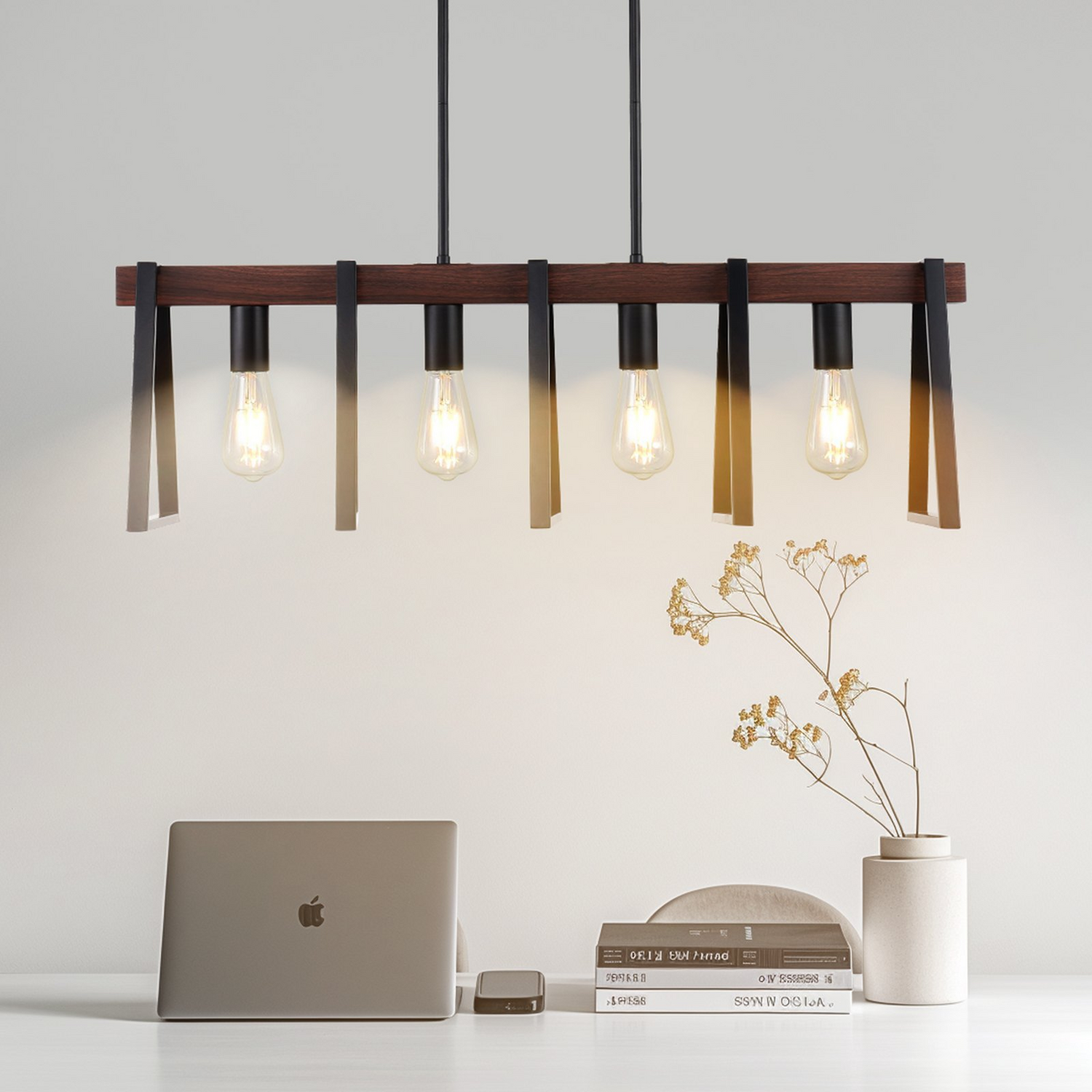 Start2Finish VEVOR 4-light kitchen island pendant lights with adjustable rods, industrial metal frame, ideal for modern dining rooms.
