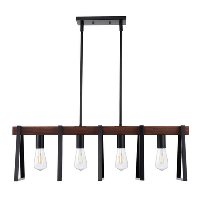 Start2Finish VEVOR 4-light kitchen island pendant lights with adjustable rods, industrial metal frame, farmhouse style, E26 fixtures.