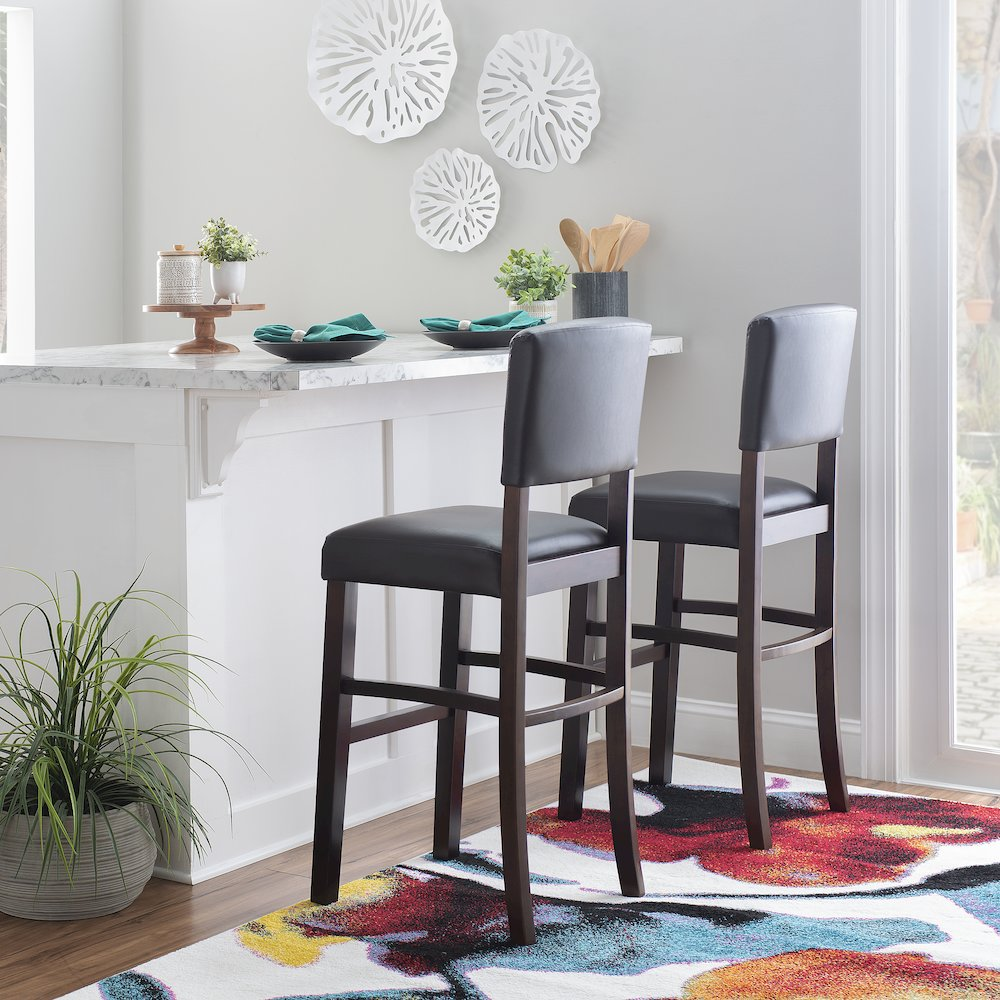 Start2Finish Monaco Bar Stool in espresso finish, with a modern wooden design and sturdy metal base for kitchen or bar area.