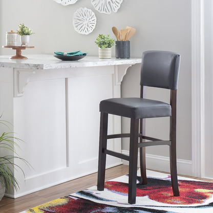 Start2Finish Monaco Bar Stool in espresso finish with a sleek wooden design, showcasing a comfortable seat and modern furniture style.