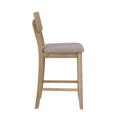Gray wash Jordan 24-inch counter stool by Start2Finish featuring a wooden seat and metal legs for a modern dining space.