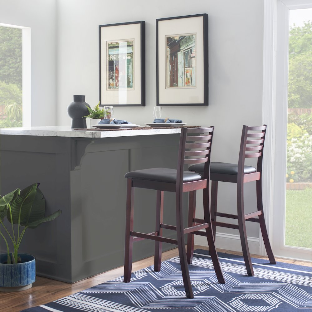Start2Finish Triena 30-inch ladder bar stool with wooden seat and metal frame, ideal for kitchen or bar area.
