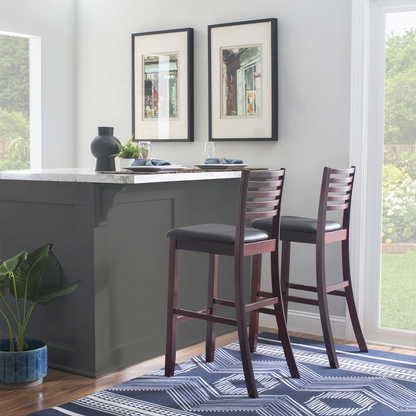 Start2Finish Triena 30-inch ladder bar stool with wooden seat and metal frame, ideal for kitchen or bar area.