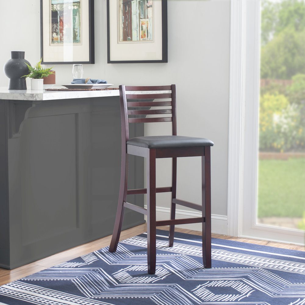 Start2Finish Triena 30-inch ladder bar stool with metal frame and wooden seat, modern furniture for kitchen or bar area.