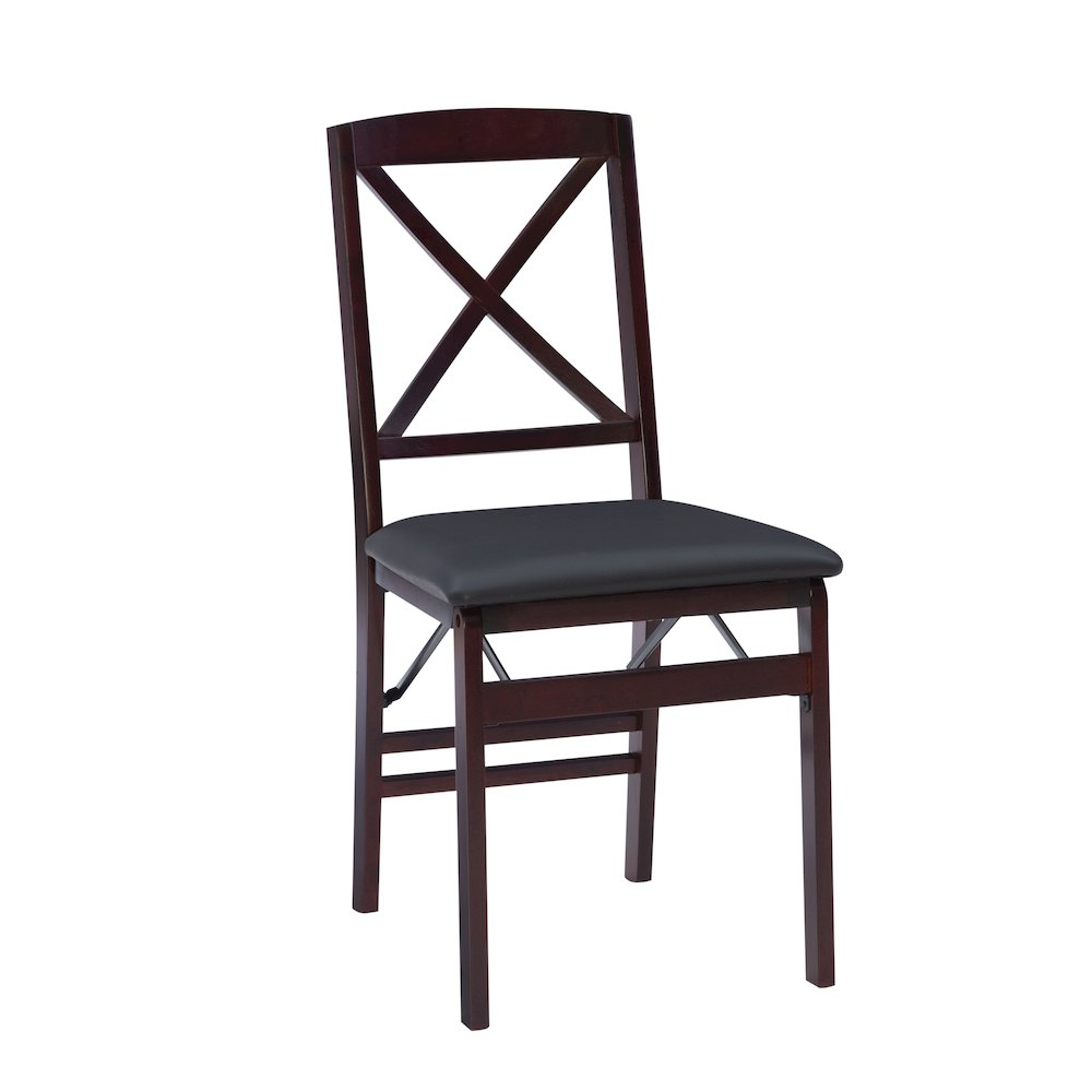 Pair of Triena 18-inch X-back folding chairs by Start2Finish, showcasing their sturdy wooden frame and foldable design for versatile seating.