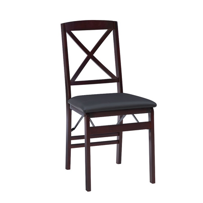 Pair of Triena 18-inch X-back folding chairs by Start2Finish, showcasing their sturdy wooden frame and foldable design for versatile seating.
