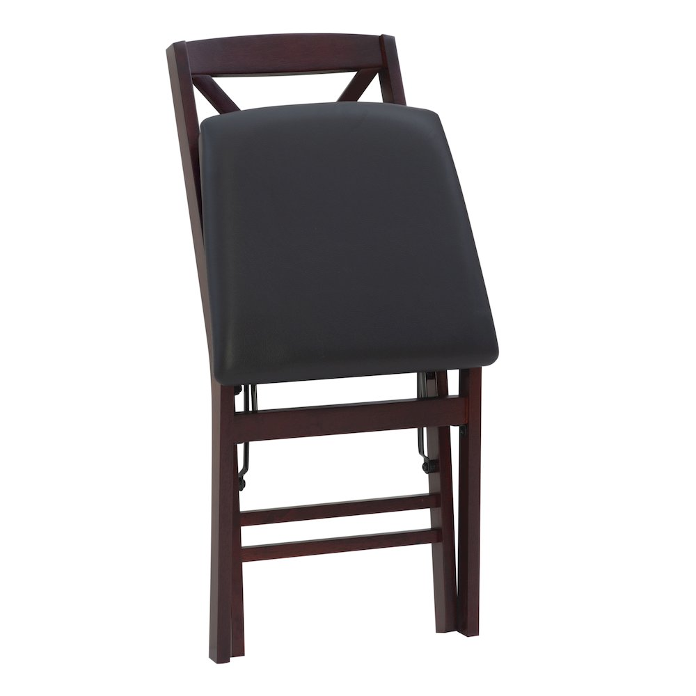 Set of two Triena 18-inch X-back folding chairs by Start2Finish, featuring wooden seats and metal frames for versatile furniture use.