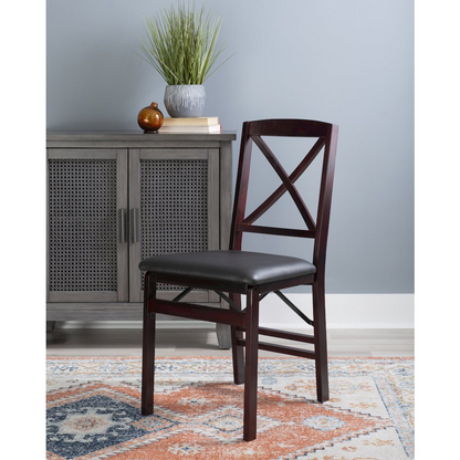 Pair of Triena 18-inch X-back folding chairs by Start2Finish, lightweight wooden furniture with foldable design for versatile seating.