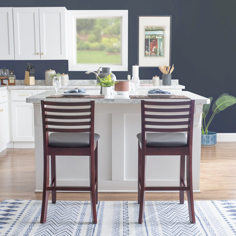 Start2Finish Triena 24-inch ladder counter stool with wooden seat and metal frame, showcasing its modern design and sturdy construction.