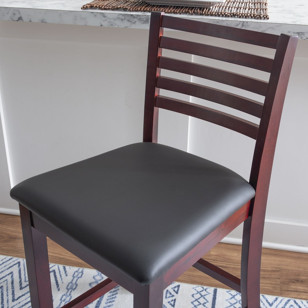 Start2Finish Triena 24-inch ladder counter stool with wooden seat and metal frame, shown in a modern kitchen setting.
