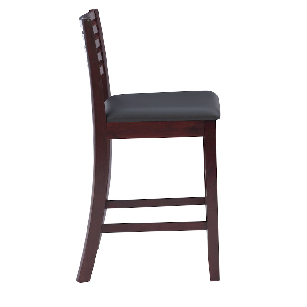 Start2Finish Triena 24-inch ladder counter stool with wooden seat and metal frame, shown in natural wood and black finish.