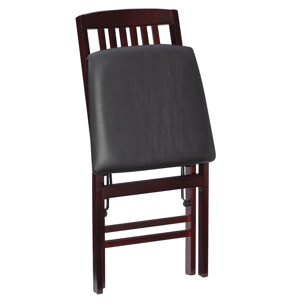 Pair of Triena 18-inch mission back folding chairs by Start2Finish, showcasing sturdy wooden frames and folding design.