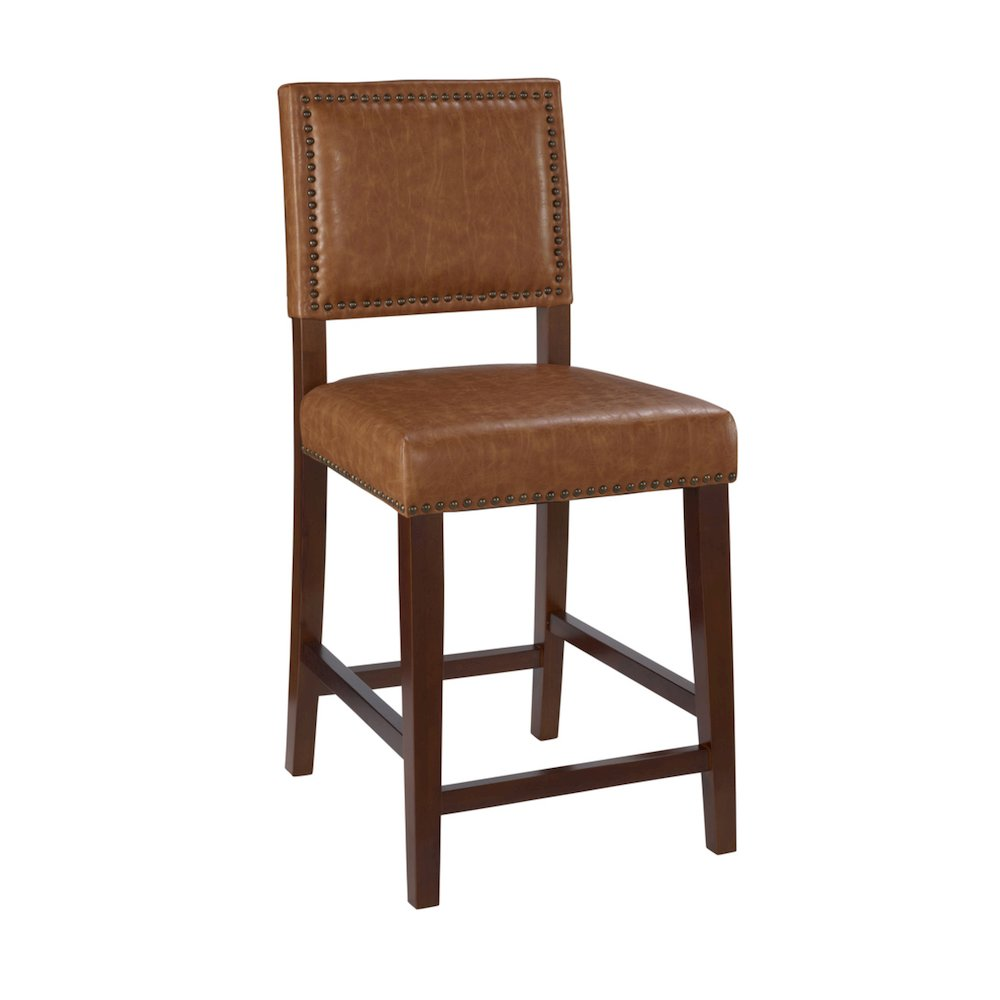 Brook Counter Stool 24 Caramel by Start2Finish, showcasing a stylish modern furniture piece with caramel-colored wooden seat and metal legs.
