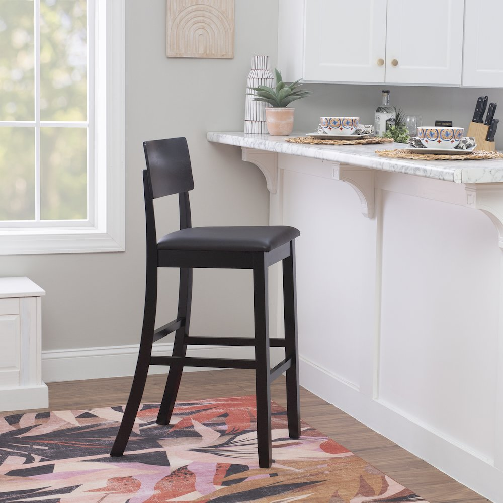 Start2Finish Torino 30-inch contemporary bar stool with wooden seat and metal frame, modern furniture for kitchen or bar area.