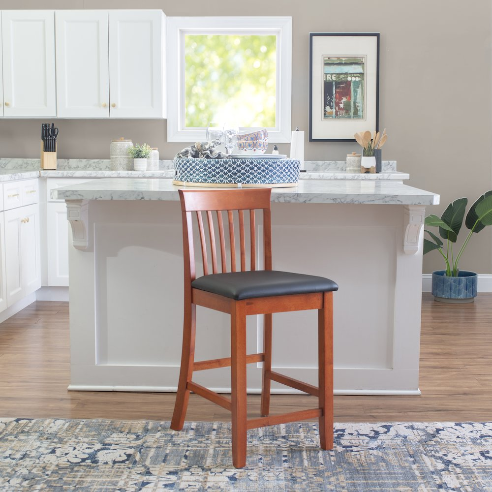 Start2Finish Triena 24-inch craftsman counter stool with wooden seat and metal frame, showcasing a stylish, sturdy furniture piece.