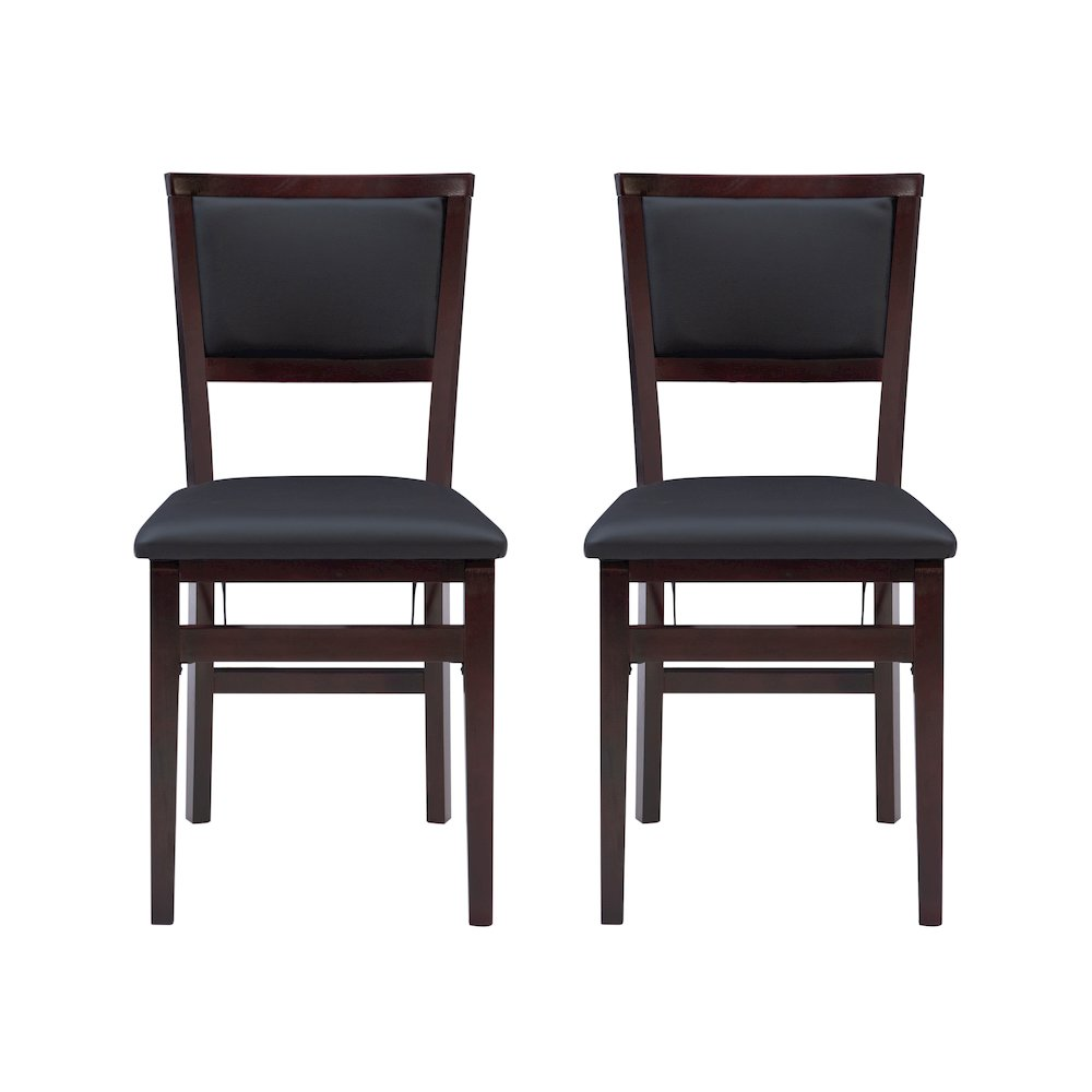 Pair of Start2Finish Kiera 18-inch pad back folding chairs in black with cushioned seats and sturdy metal frames.