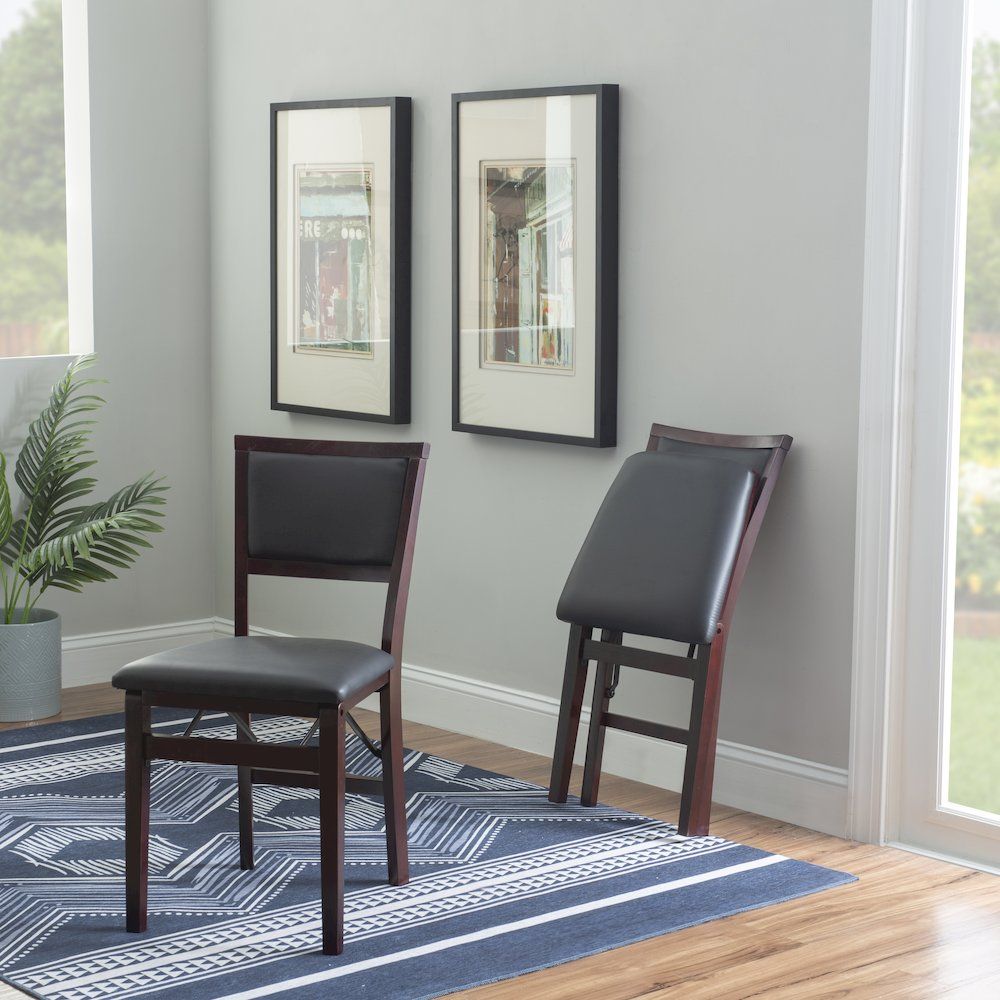 Set of two Start2Finish Kiera 18-inch pad back folding chairs, featuring padded seats and foldable metal frames for versatile seating.