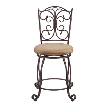 Start2Finish gathered back counter stool with 24-inch height, featuring a wooden seat and metal frame for modern kitchen seating.