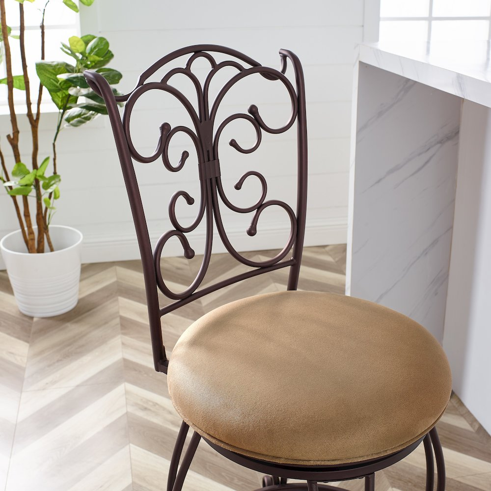Start2Finish gathered back counter stool with wooden legs and upholstered seat, designed for bar or kitchen counter seating.