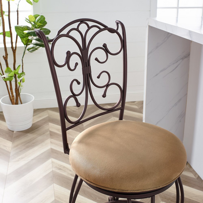 Start2Finish gathered back counter stool with wooden legs and upholstered seat, designed for bar or kitchen counter seating.
