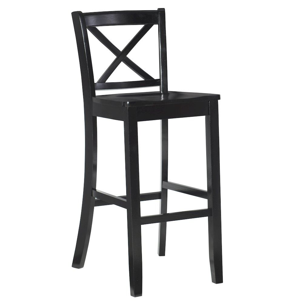 Black 30-inch X-back bar stool by Start2Finish, featuring a sturdy frame and comfortable seating for home or commercial bars.