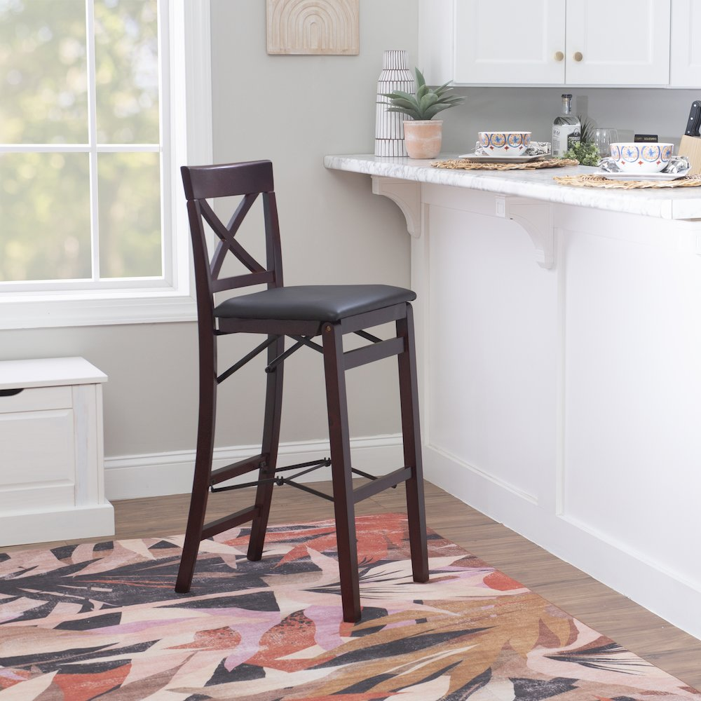 Start2Finish Triena 30-inch backless folding bar stool with X-style design, suitable for kitchen or bar area.