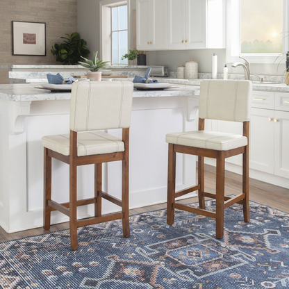 Cream Milano Counter Stool by Start2Finish with wooden legs and cushioned seat, ideal for kitchen or bar area.