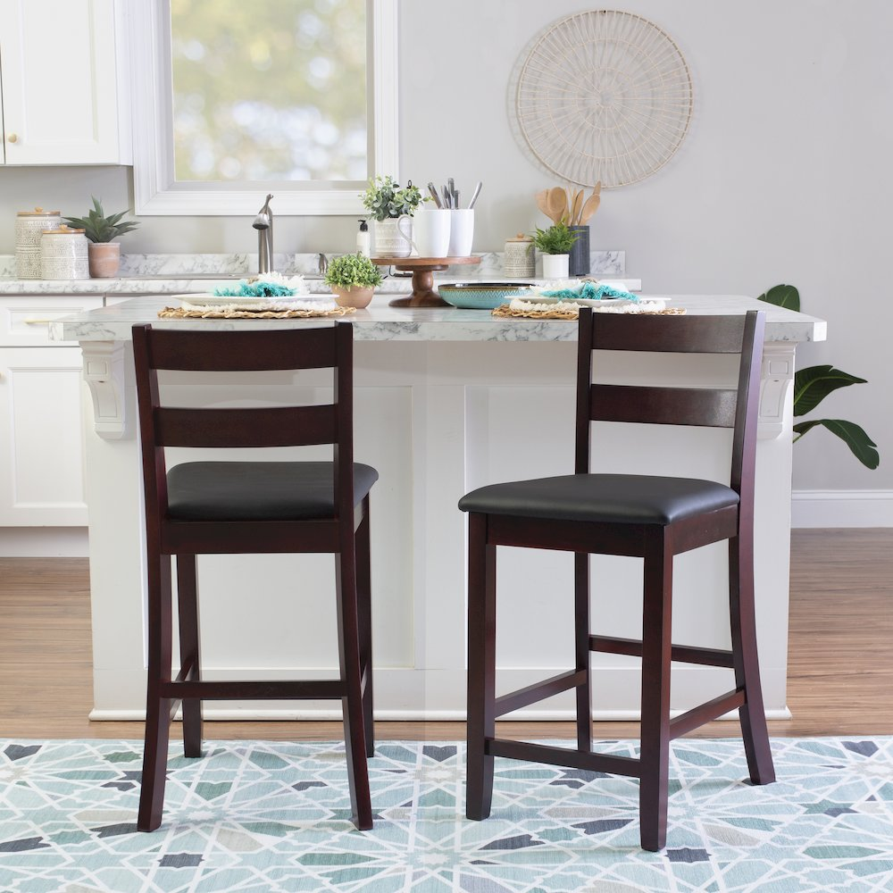 Start2Finish Triena 24-inch Soho counter stool with a modern design, featuring a wooden seat and metal frame.