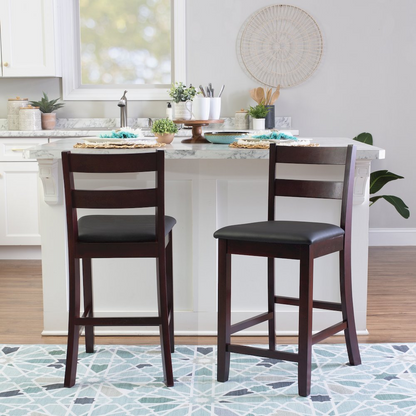 Start2Finish Triena 24-inch Soho counter stool with a modern design, featuring a wooden seat and metal frame.