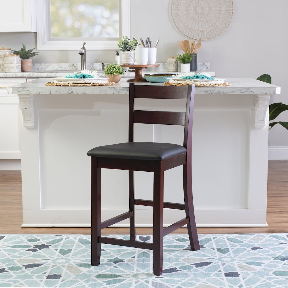 Start2Finish Triena 24-inch Soho counter stool with wooden legs and cushioned seat for modern kitchen or bar area.