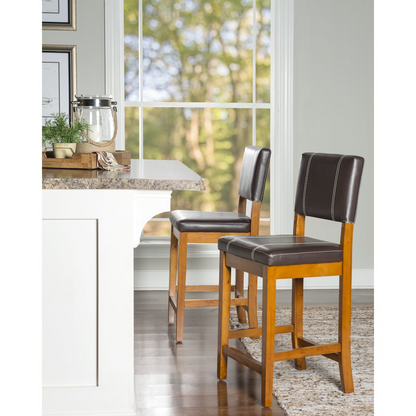 Milano Brown Counter Stool by Start2Finish, 24-inch height, with wooden seat and metal legs, designed for kitchen or bar area.