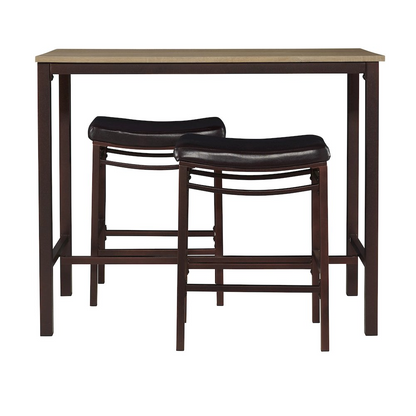 Start2Finish Betty three-piece pub set featuring a wooden table and two matching stools, ideal for casual dining spaces.