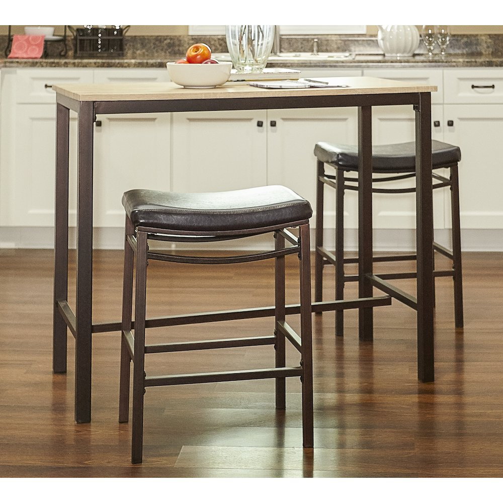 Start2Finish Betty three-piece pub set with wooden table and matching stools, ideal for small dining or bar areas.
