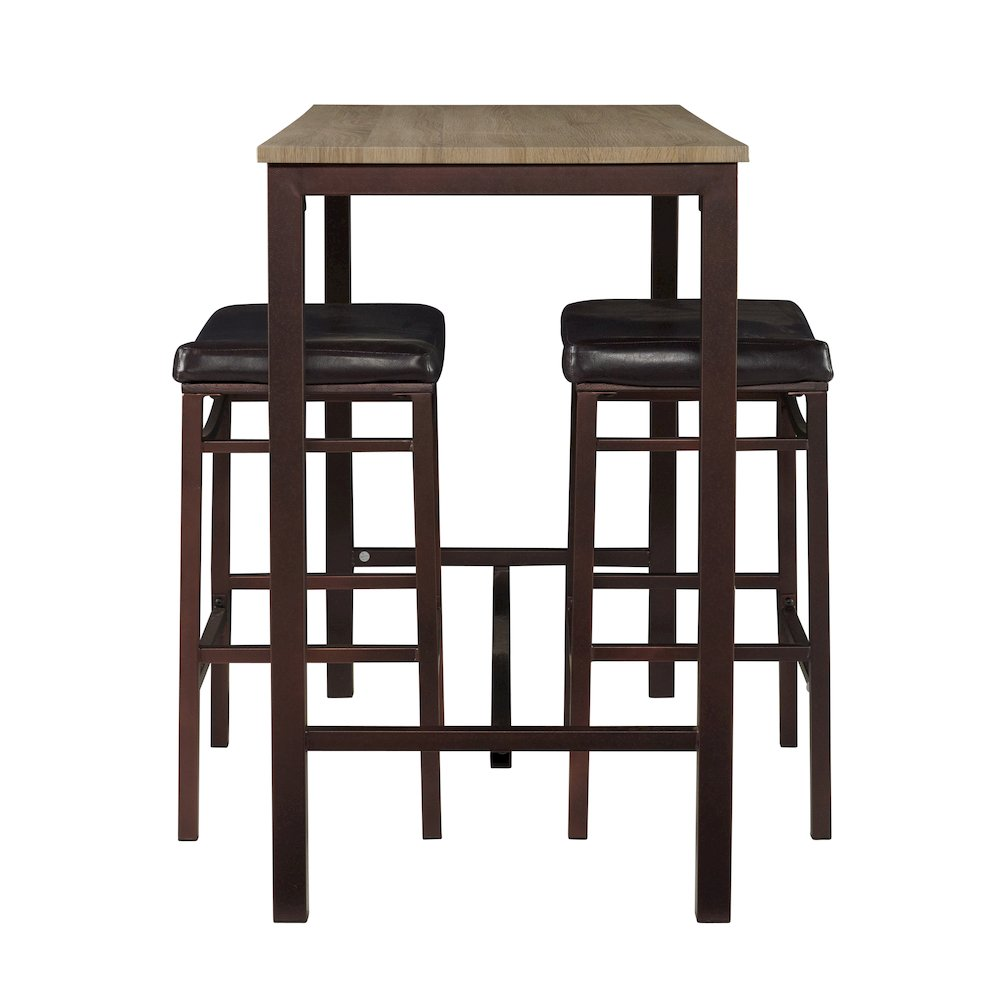 Start2Finish Betty three-piece pub set with wooden table and matching stools, modern furniture for dining or bar area.