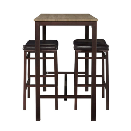 Start2Finish Betty three-piece pub set with wooden table and matching stools, modern furniture for dining or bar area.