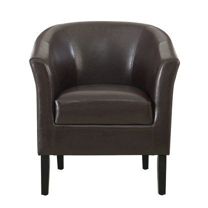 Start2Finish Simon Brown Club Chair with plush upholstery and wooden legs, shown in a cozy living room setting.
