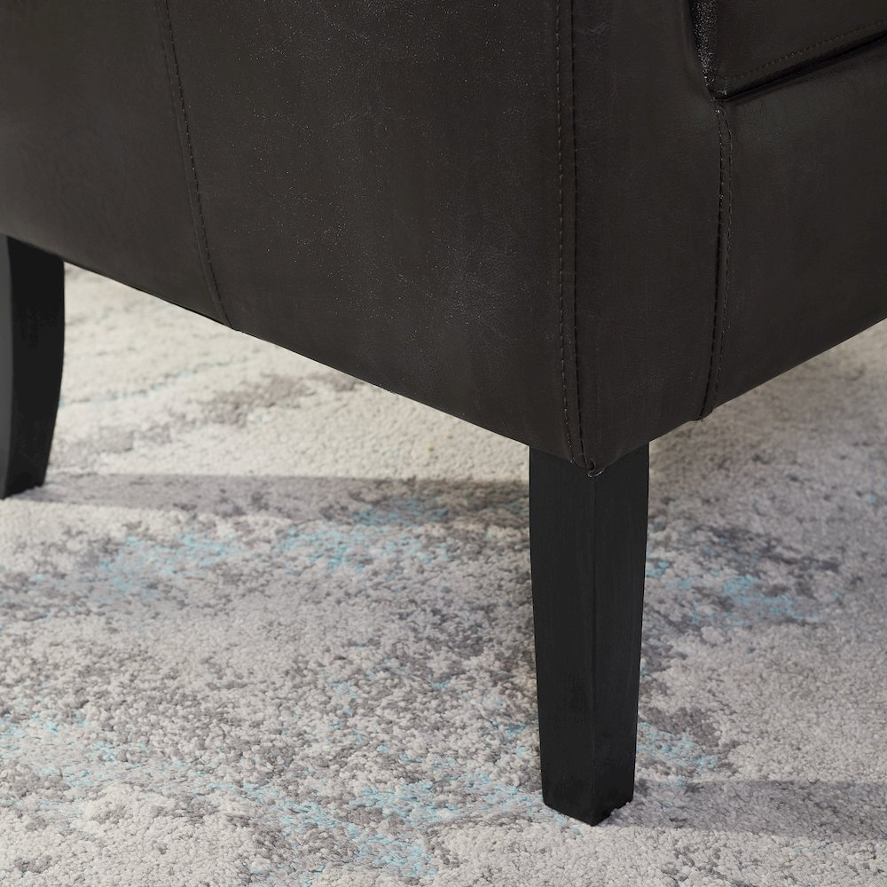 Start2Finish Simon Brown club chair with plush fabric and wooden legs, featuring a comfortable, stylish furniture design.