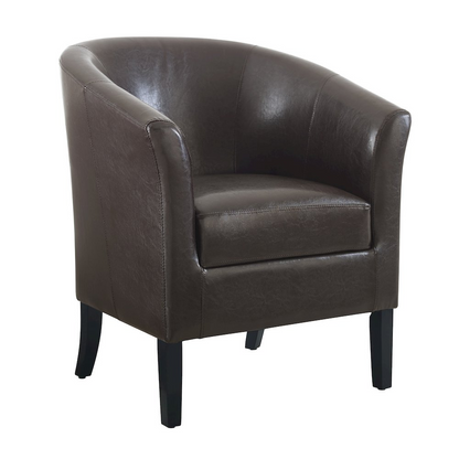 Start2Finish Simon Brown club chair with plush cushions and wooden legs, showcasing a stylish, comfortable furniture piece.