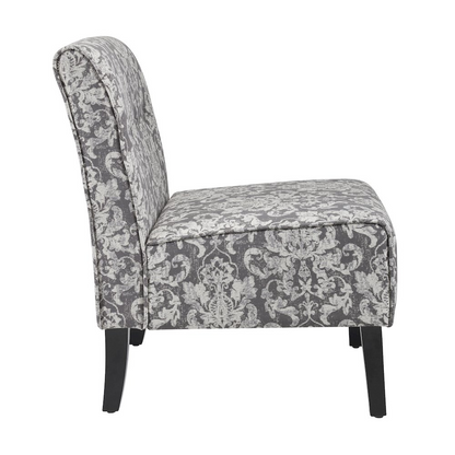 Gray damask Coco Accent Chair by Start2Finish featuring plush upholstery and stylish design for modern living spaces.