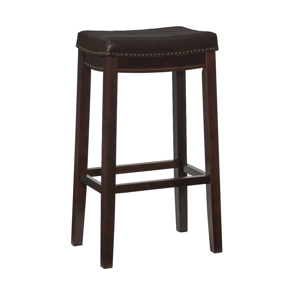 Start2Finish Claridge brown barstool with cushioned seat and wooden legs, ideal for kitchen counters or bar areas.
