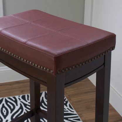 Start2Finish Claridge Red Barstool with wooden legs and cushioned seat, modern furniture piece suitable for kitchens or bars.