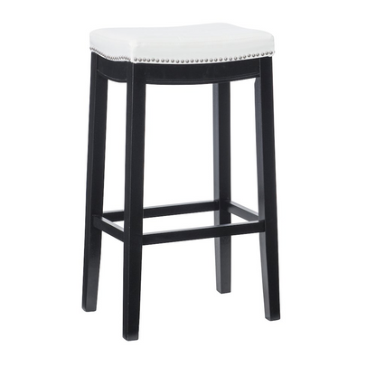 Claridge White PU Barstool by Start2Finish featuring a sleek white leather-like seat and black metal legs for modern seating.