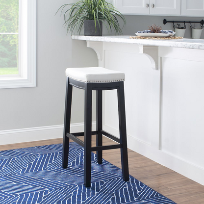 Claridge white PU barstool by Start2Finish featuring a sleek design with a cushioned seat and sturdy metal legs.