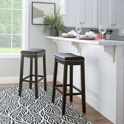 Start2Finish Claridge Black Barstool with padded seat and metal frame, shown from a side angle on a plain background.