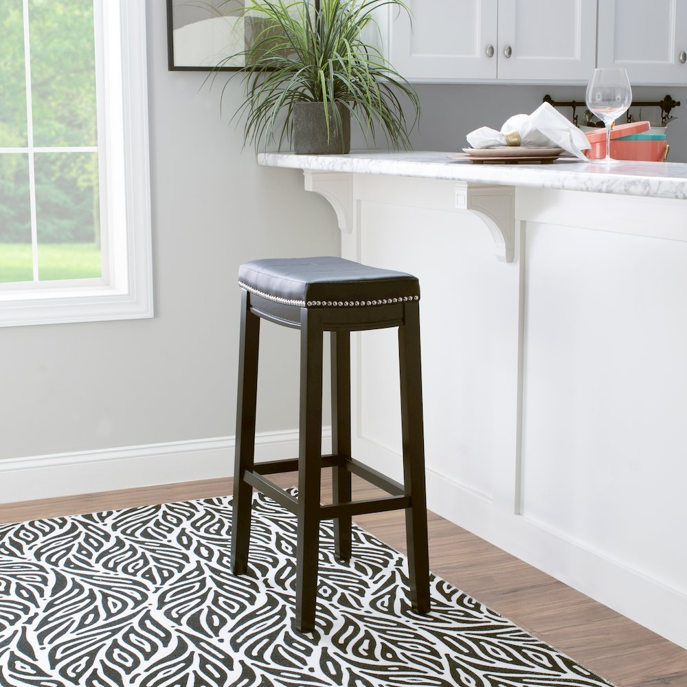 Start2Finish Claridge Black Barstool with padded seat and sleek metal frame, ideal for modern kitchen or bar area.