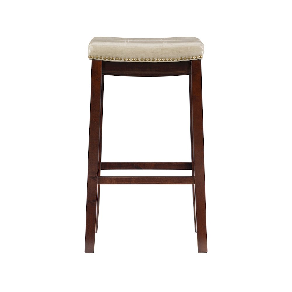 Start2Finish Claridge Beige Barstool with wooden legs and upholstered seat, modern furniture piece for kitchen or bar area.