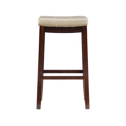 Start2Finish Claridge Beige Barstool with wooden legs and upholstered seat, modern furniture piece for kitchen or bar area.