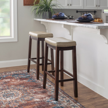 Start2Finish Claridge Beige Barstool featuring a cushioned seat and wooden legs, perfect for modern kitchen or bar area.