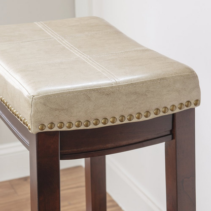 Start2Finish Claridge beige barstool with wooden legs and upholstered seat, showcasing a modern furniture design.