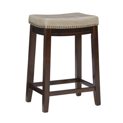 Start2Finish Claridge Beige Counter Stool with cushioned seat and wooden legs, ideal for kitchen or bar area.